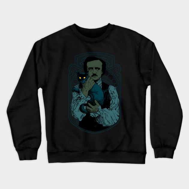 Poe and the Black Cat Crewneck Sweatshirt by hafaell